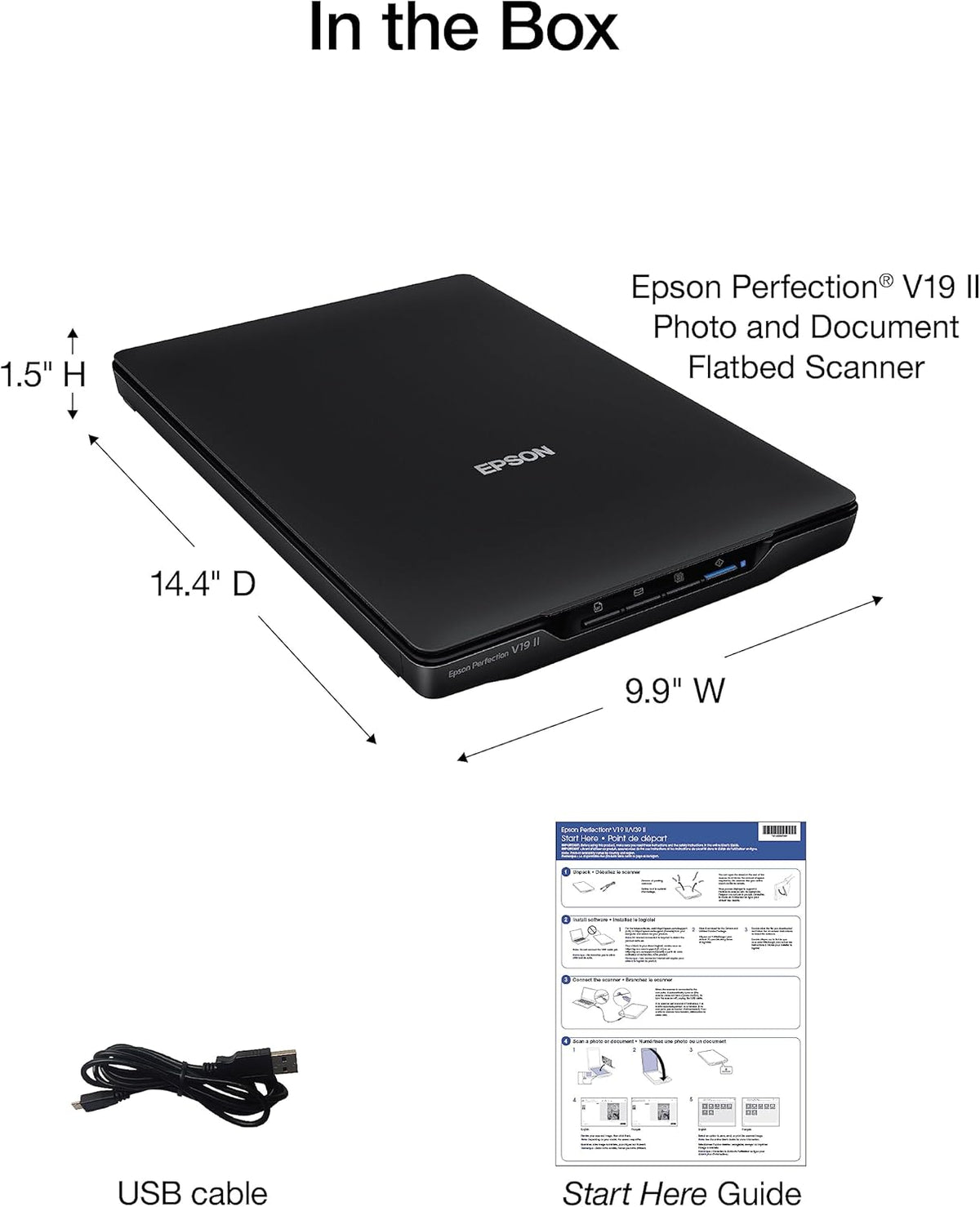 Epson Perfection V19 II Color Photo and Document Flatbed Scanner with 4800 Dpi Optical Resolution, USB Power and High-Rise, Removable Lid (Renewed)