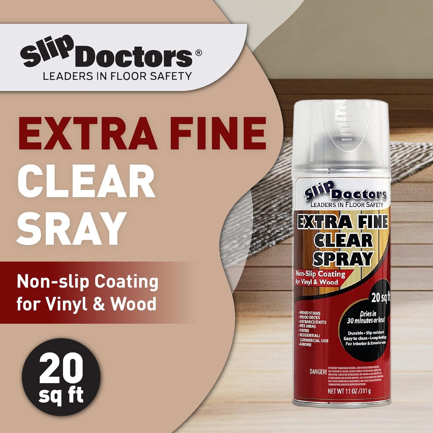Anti-Slip Spray for Wood, Vinyl and Laminate Floors and Stairs – Clear Extra Fine Non-Slip Spray-On Grip Coating
