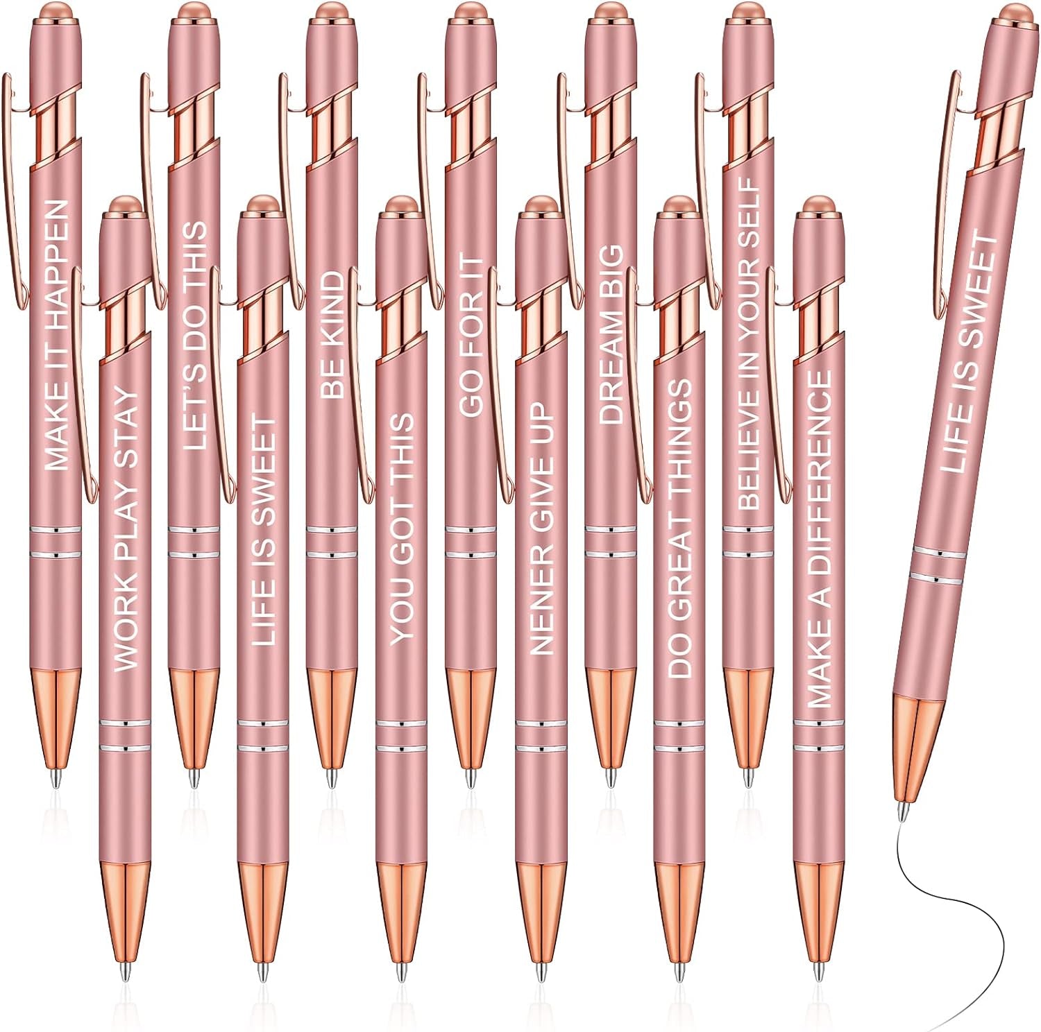 Zonon 12 Pieces Inspirational Motivational Pens Fine Point Smooth Writing Pens Fun Quotes Ballpoint Pens School Office Gifts for Corworkers Students(Rose Gold,Motivational Style)