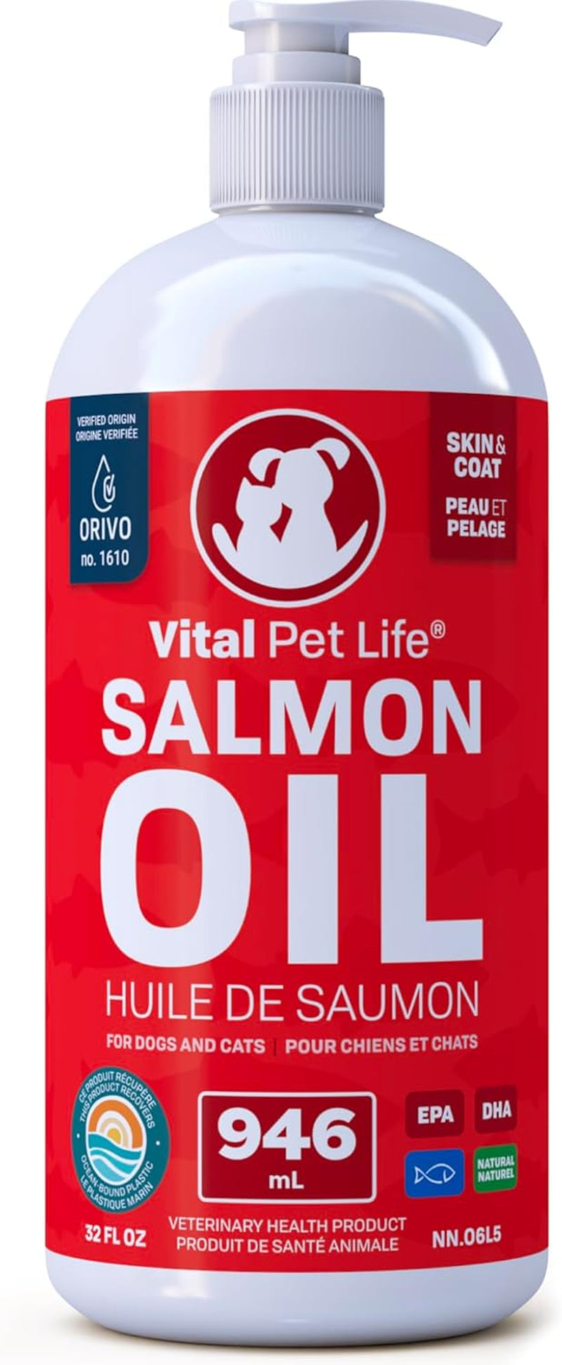 Salmon Oil for Dogs & Cats - Healthy Skin & Coat, Fish Oil, Omega 3 EPA DHA, Liquid Food Supplement for Pets, All Natural, Supports Joint & Bone Health, Natural Allergy & Inflammation Defense, 32 Oz