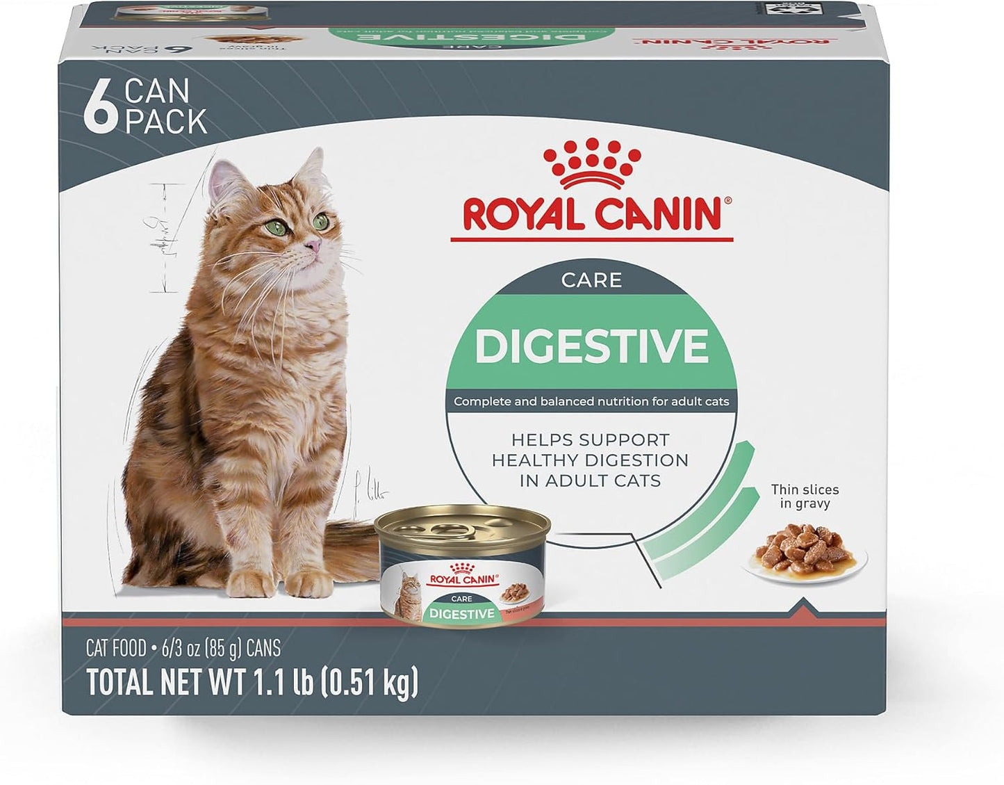 Royal Canin Digestive Care Thin Slices in Gravy Wet Cat Food, 3 Ounce (Pack of 6) - Package May Vary