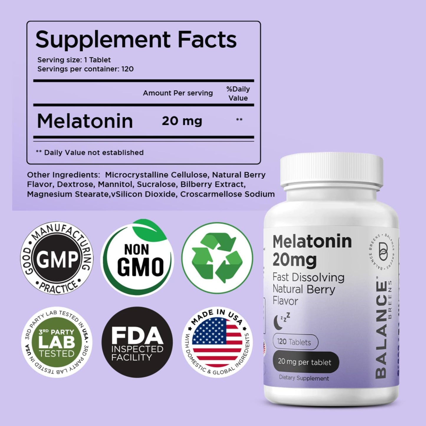 Melatonin 20Mg, 100% Drug Free, Fast-Dissolve 120 Tablets - Natural Sleep Aid, Experience Serene, Restful Nights - Find Your Calm, Embrace Relaxation, Supports Sound Sleep and Tranquility