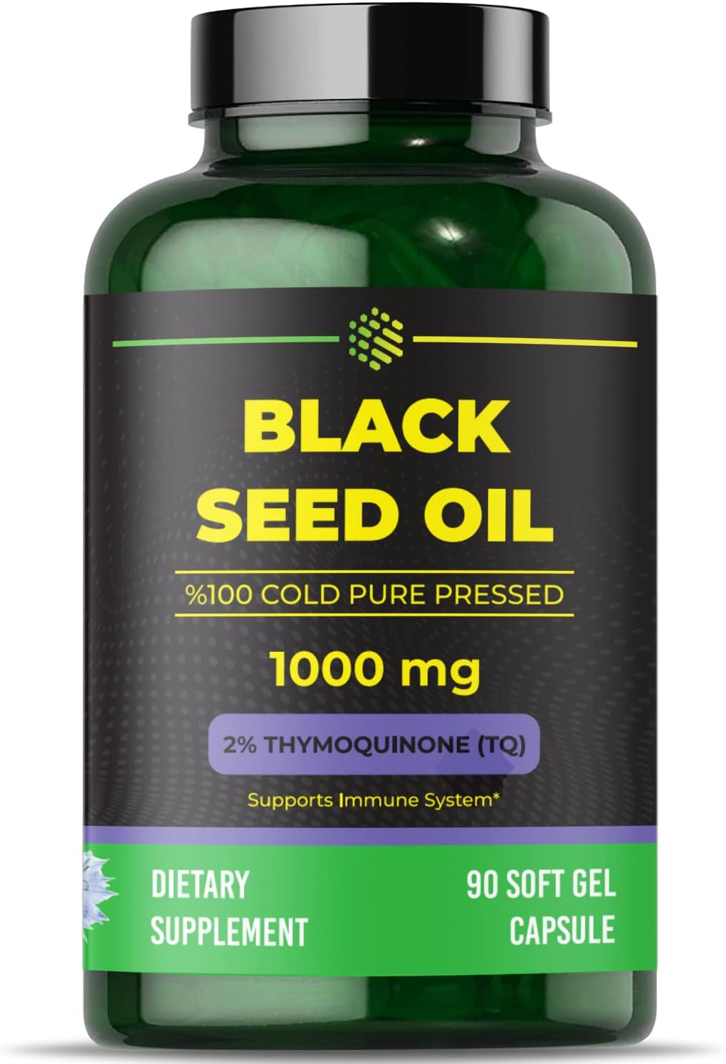 Black Seed Oil Capsules, 90 Days Supply, 2% Thymoquinone, Non-Gmo, Gluten Free, Cold Pressed Black Cumin Pills, Nigella Sativa Supports Immune System, Joints, Hair Growth, Skin
