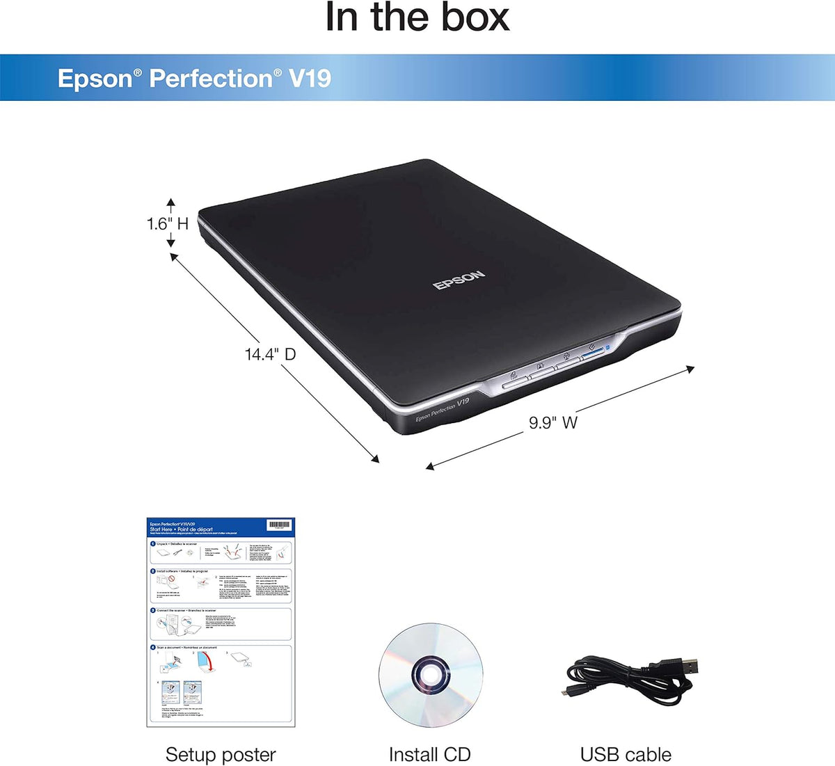 Epson Perfection V19 Color Photo & Document Scanner with Scan-To-Cloud & 4800 Dpi Optical Resolution , Black
