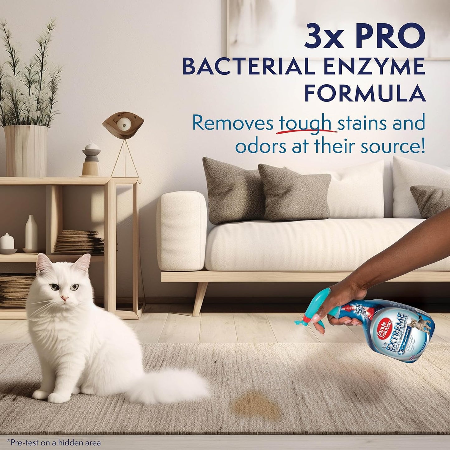 Simple Solution Cat Extreme Pet Stain and Odor Remover Spray - Enzymatic Cleaner with 3X Pro-Bacteria Cleaning Power, Cat-Formulated Strong Urine Pee Odor Destroyer - 32 Ounces