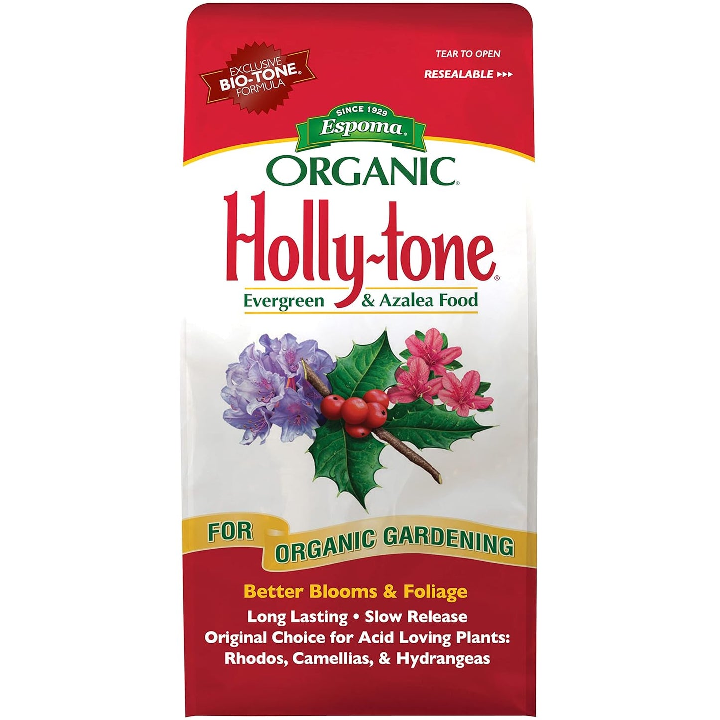 Espoma Organic Holly-Tone 4-3-4 Evergreen & Azalea Plant Food; 4 Lb. Bag; the Original & Best Organic Fertilizer for All Acid Loving Plants Including Azaleas, Rhododendrons & Hydrangeas. Pack of 2