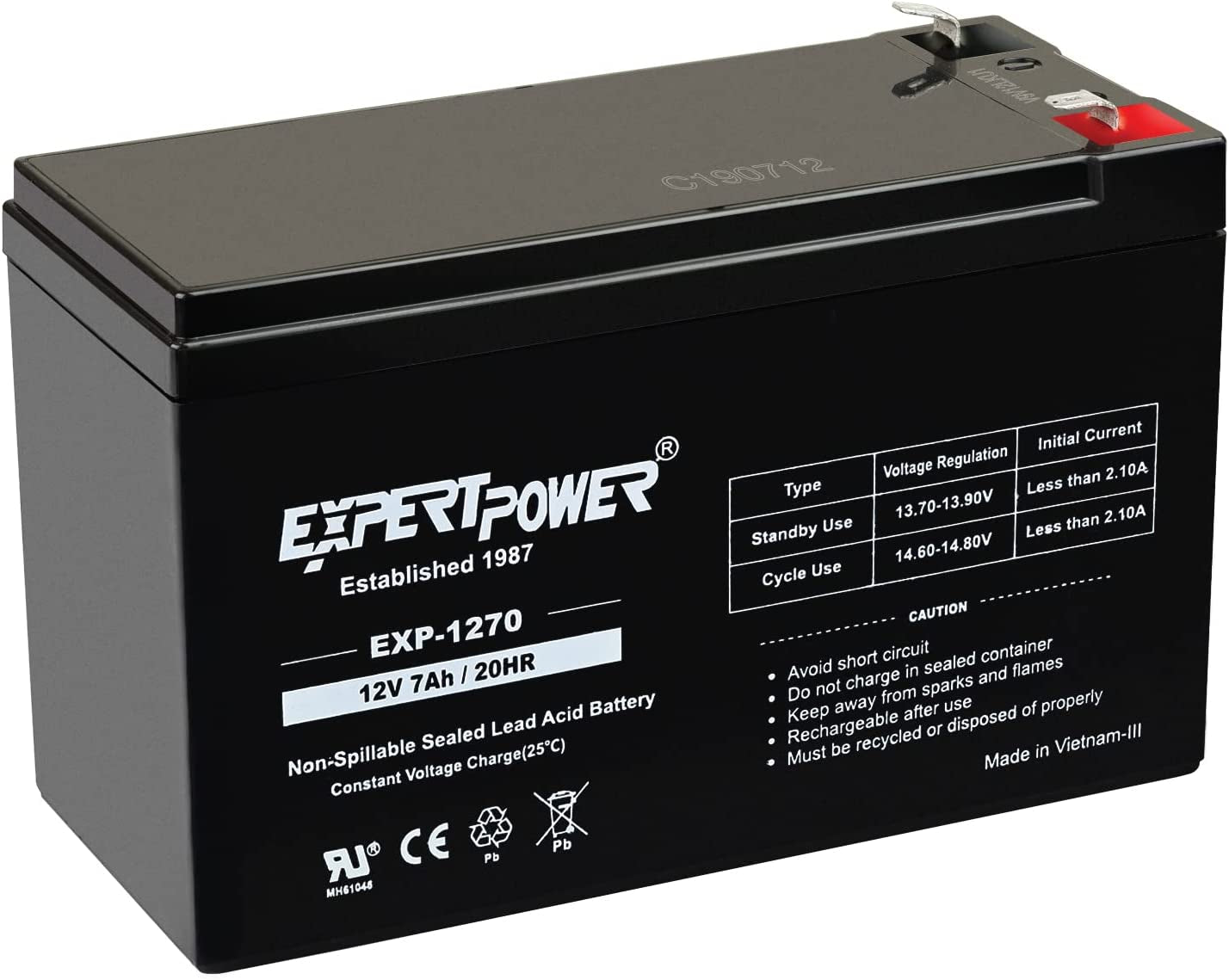 Expertpower 12V 7Ah Rechargeable Sealed Lead Acid Battery
