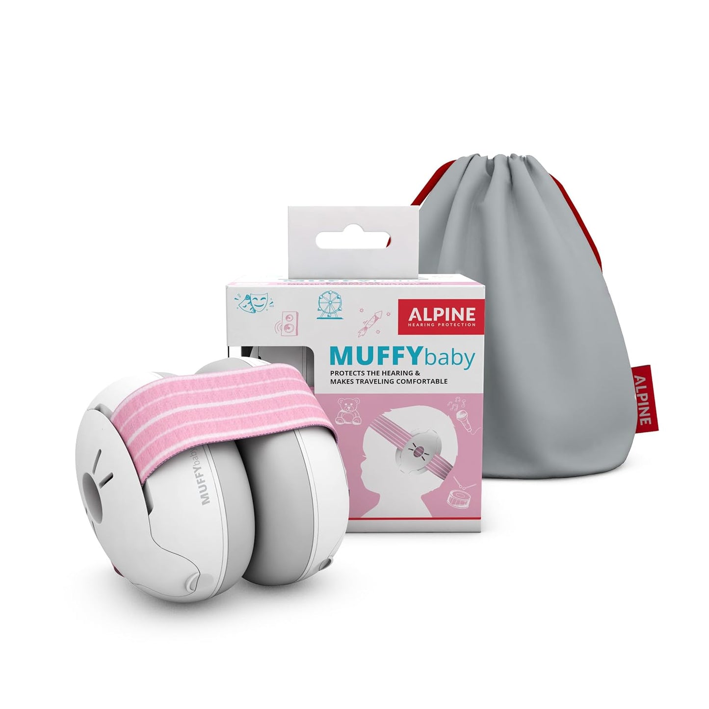 Alpine Muffy Baby Ear Protection for Babies and Toddlers up to 36 Months - CE & ANSI Certified - Noise Reduction Earmuffs - Comfortable Baby Headphones against Hearing Damage & Improves Sleep - Pink