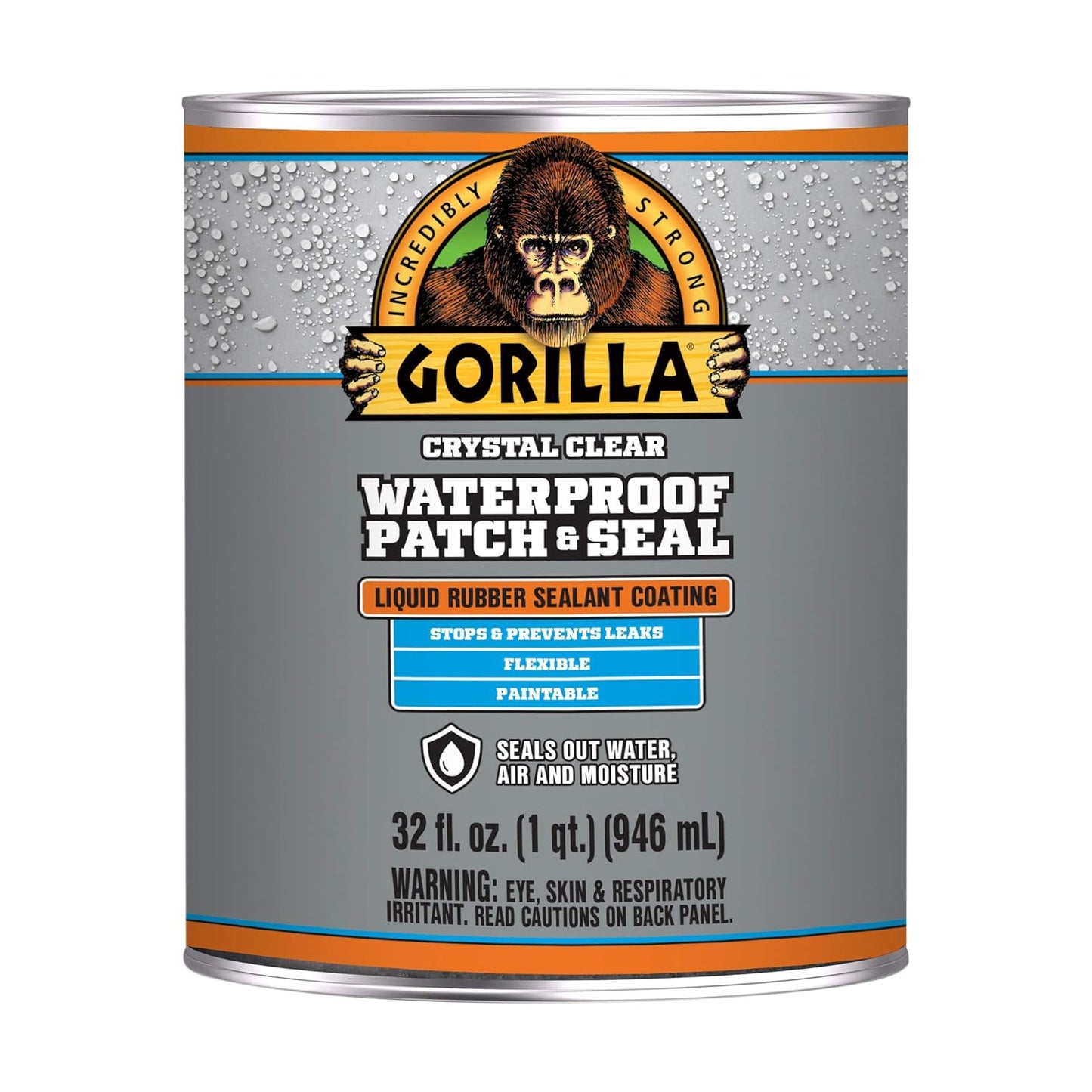 Gorilla Waterproof Patch & Seal Liquid Rubber Sealant, Crystal Clear, 32Oz (Pack of 1)