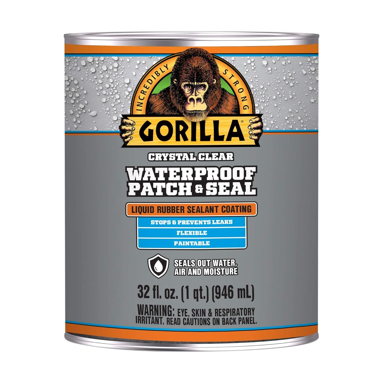 Gorilla Waterproof Patch & Seal Liquid Rubber Sealant, Crystal Clear, 32Oz (Pack of 1)