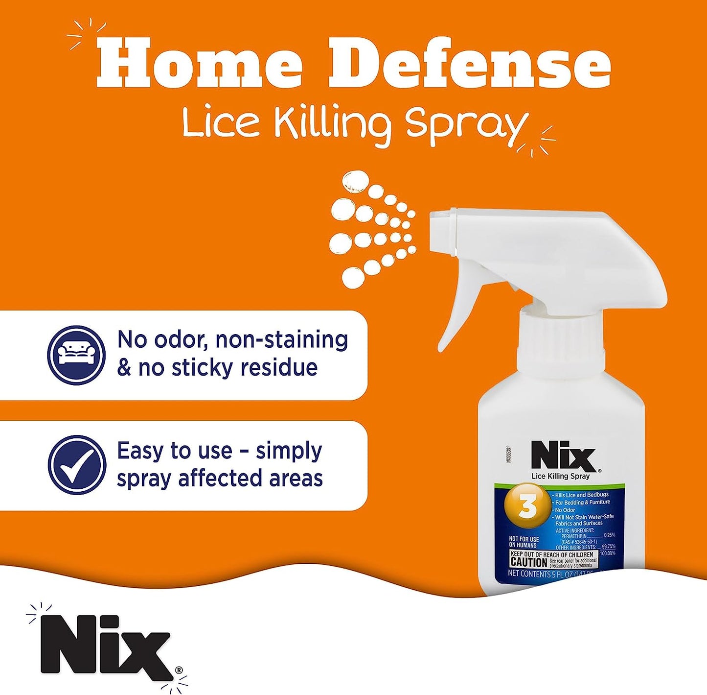 Nix Lice & Bedbug Killing Spray for Home, Bedding & Furniture, 5 Fl Oz