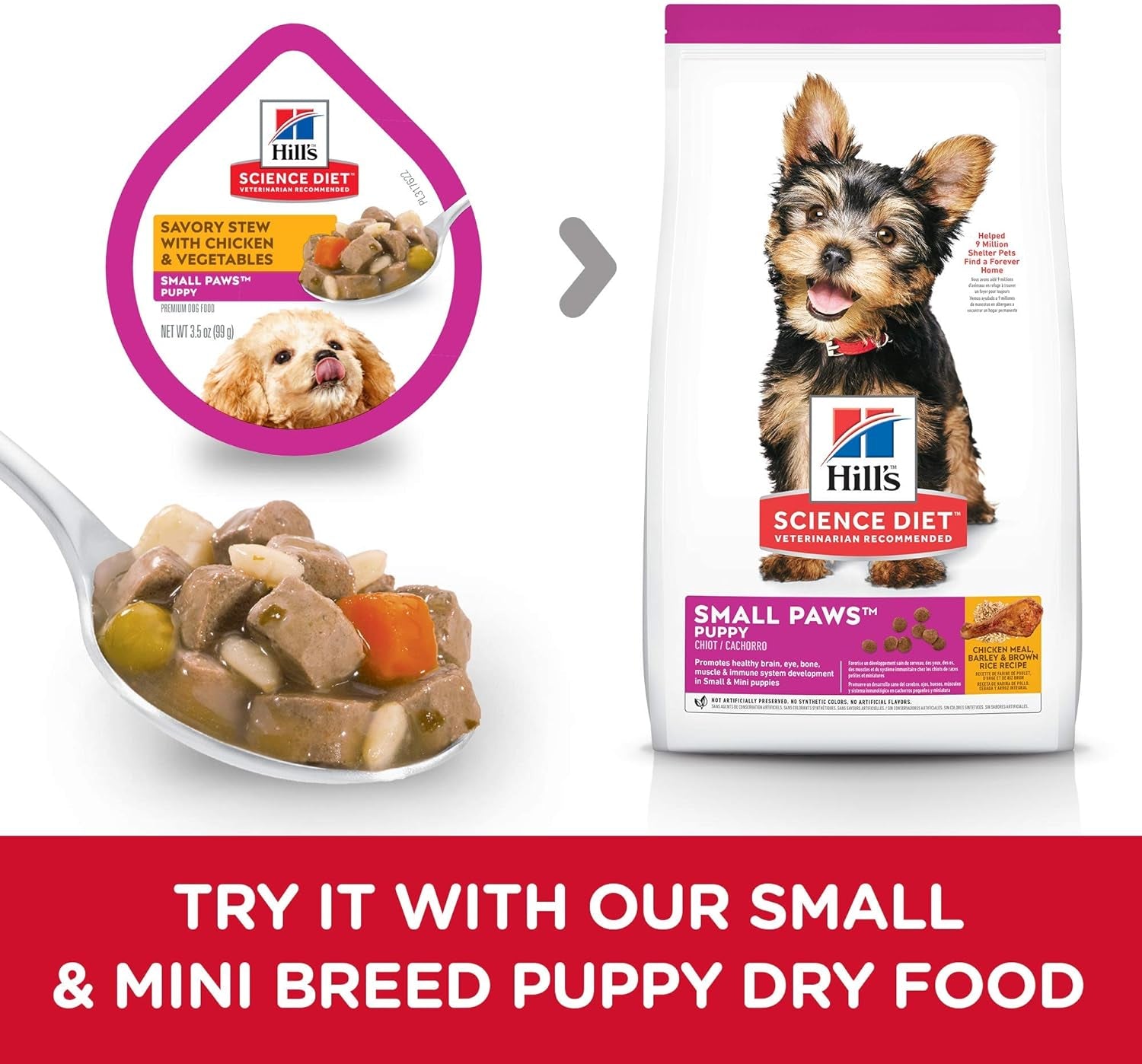 Hill'S Science Diet Puppy, Puppy, Small & Mini Breeds Puppy Premium Nutrition, Wet Dog Food, Chicken & Vegetables Stew, 3.5 Oz Tray, Case of 12