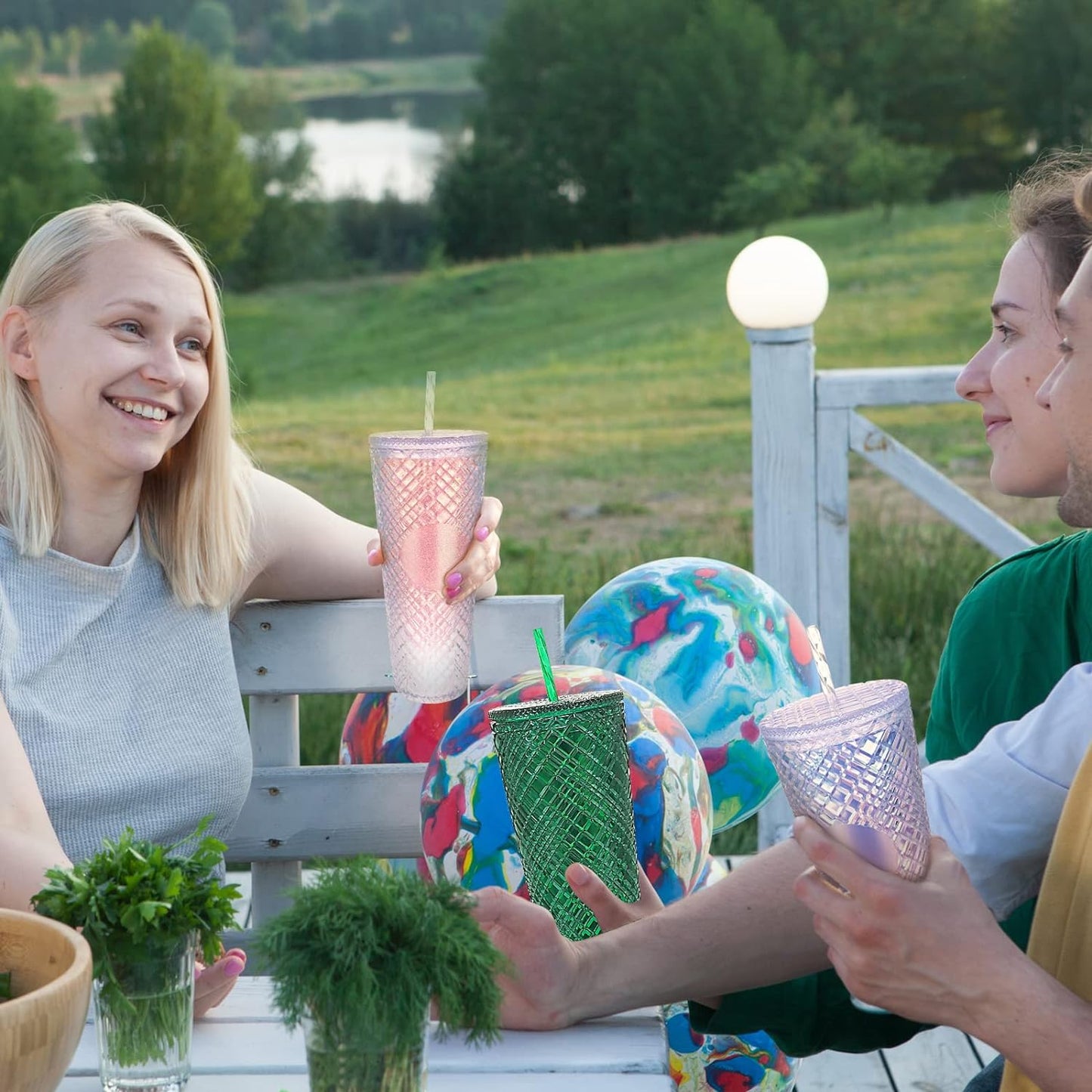 Tumbler with Lid, Iced Coffee Cup Travel Mug Reusable Plastic Cups,Double Walled Insulated Tumblers with Leak Proof Lids,Bpa Free,24Oz Glitter Pink