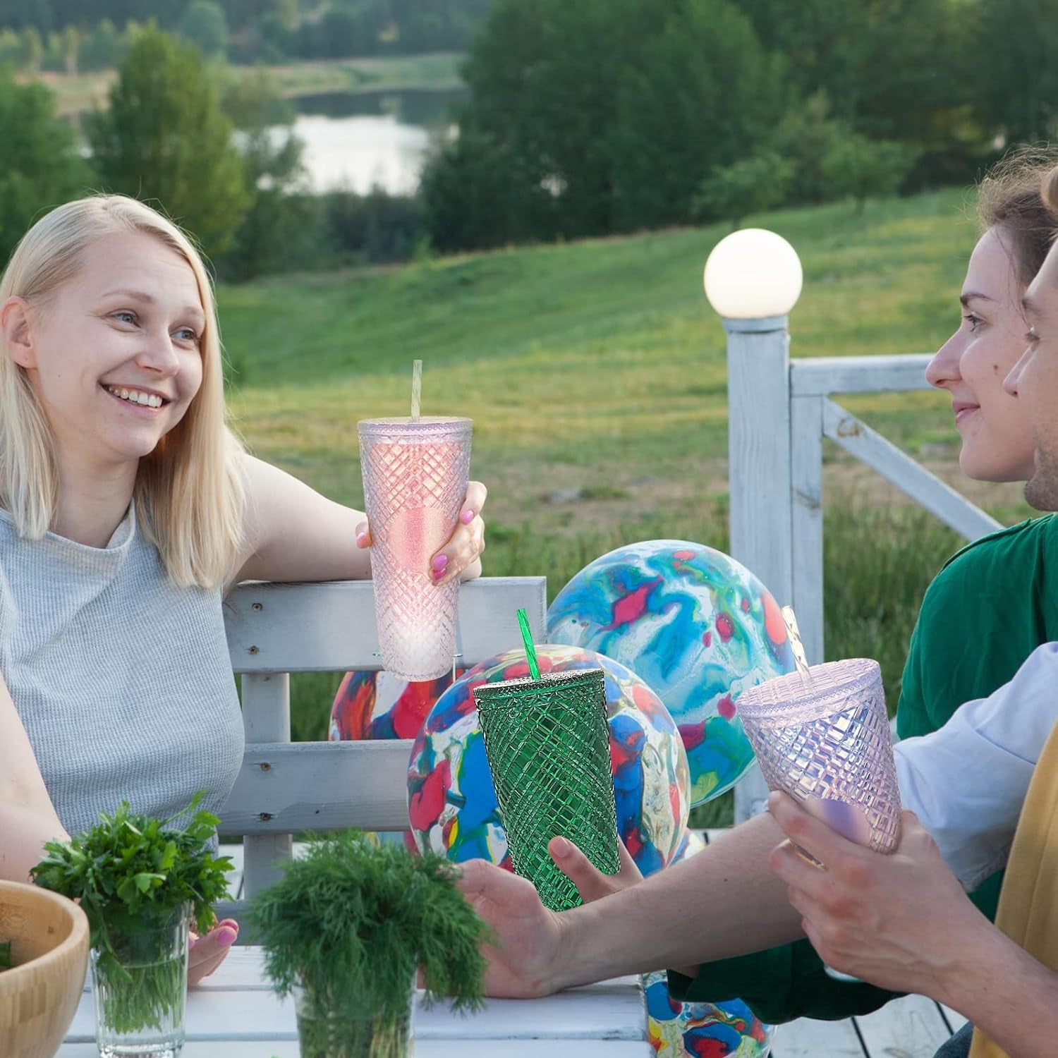 Tumbler with Lid, Iced Coffee Cup Travel Mug Reusable Plastic Cups,Double Walled Insulated Tumblers with Leak Proof Lids,Bpa Free,24Oz Glitter Pink