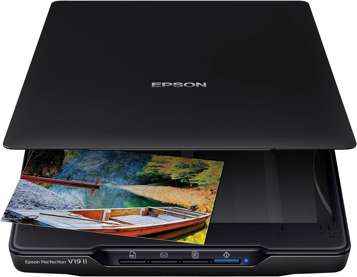 Epson Perfection V19 II Color Photo and Document Flatbed Scanner with 4800 Dpi Optical Resolution, USB Power and High-Rise, Removable Lid (Renewed)