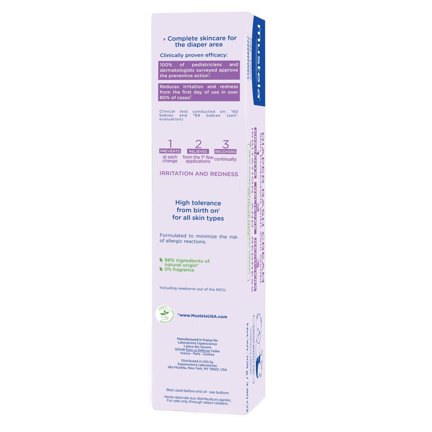 Mustela Baby Diaper Rash Cream 123 - Skin Protectant with Zinc Oxide - Fragrance Free & Paraben Free - with 98% Natural Ingredients - Various Packaging