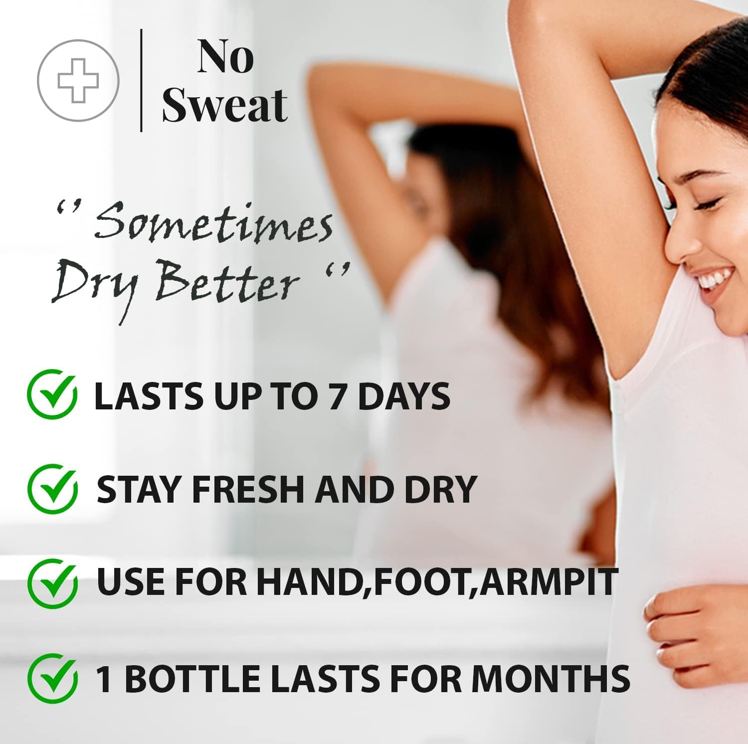 NO SWEAT Maximum Strength Antiperspirant Spray, Strong Deodorant for Excessive Sweating & Hyperhidrosis Treatment, Lasts up to 7 Days -50Ml) Packing May Vary