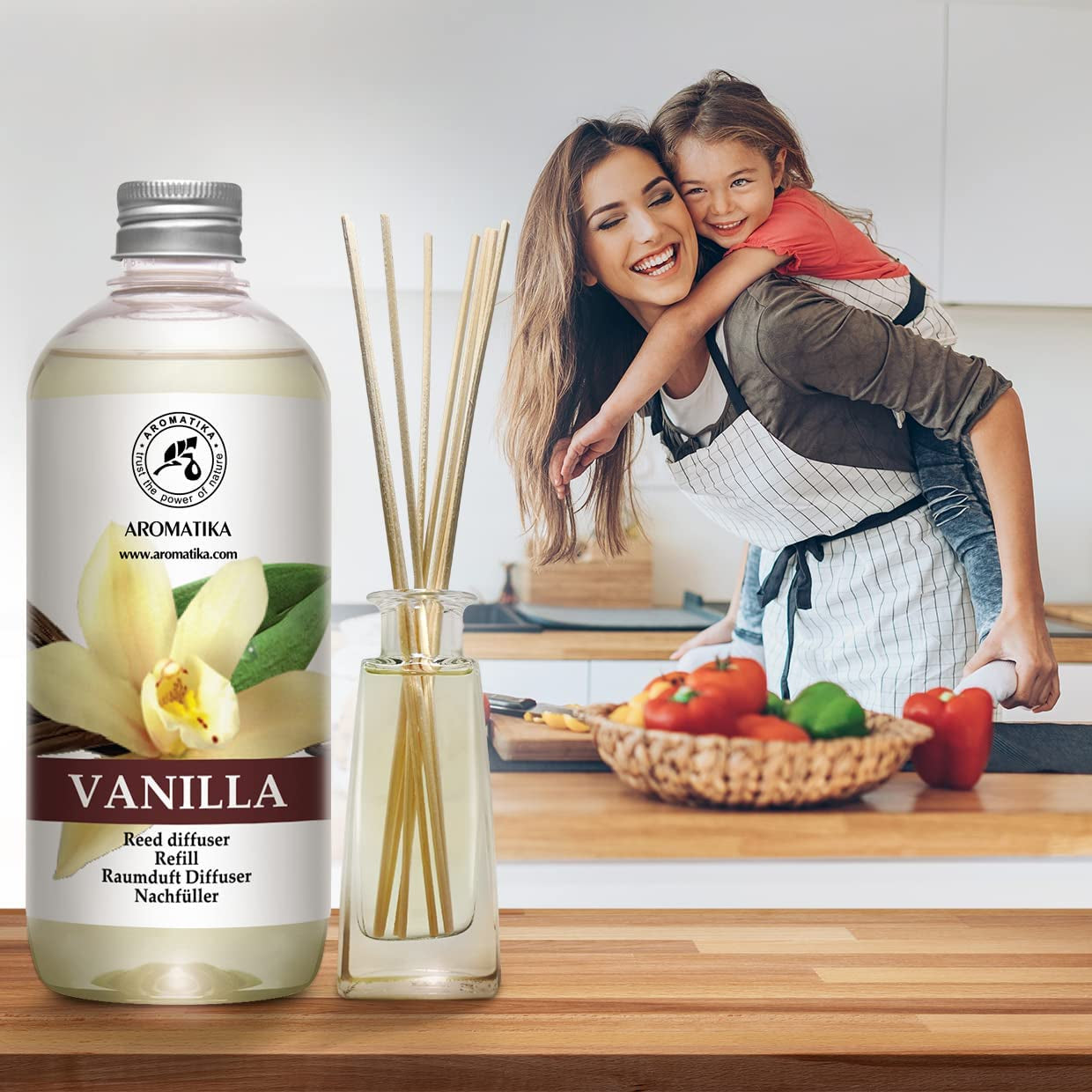 Diffuser Refill Vanilla 34 Fl Oz - 2 X 500Ml - Fragrance Oil Diffuser Refill - Home Fragrance - Vanilla Scent - Room Freshener - Vanilla Aroma - Fresh and Long Lasting Fragrance