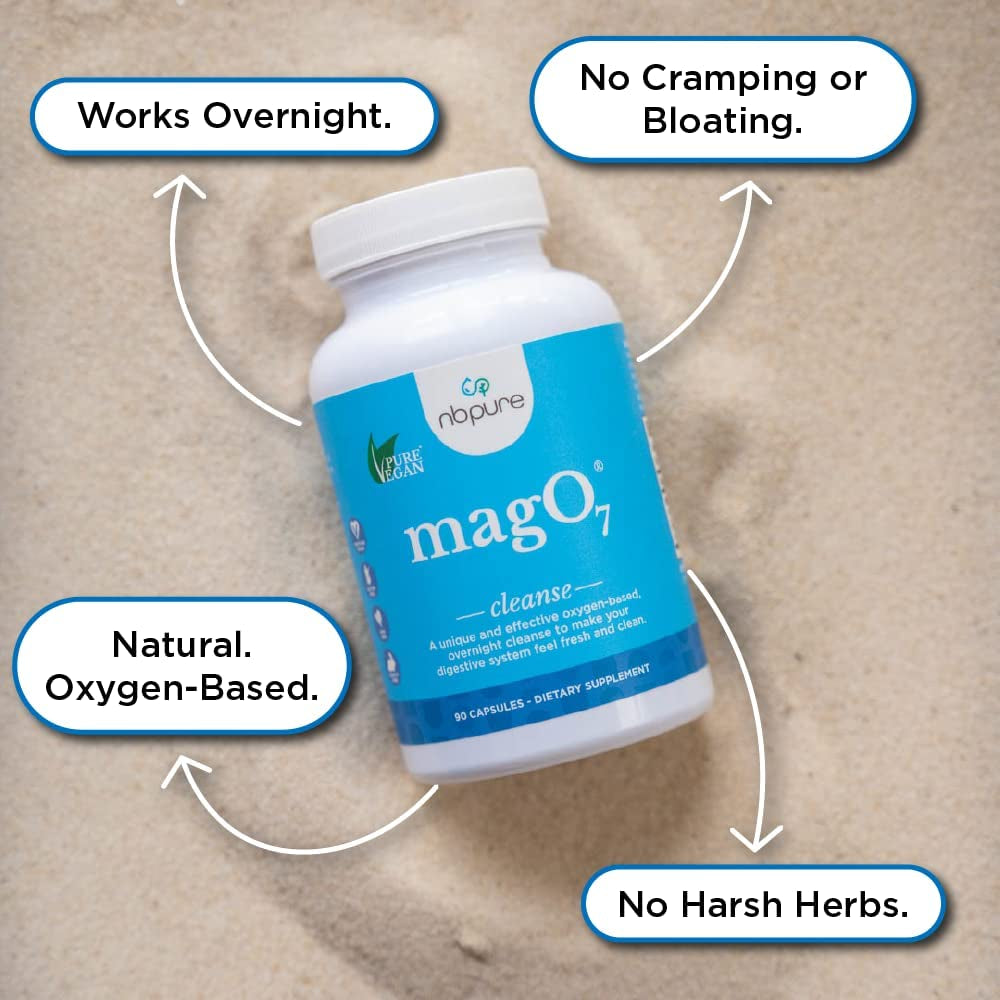 Nbpure Mago7 - Natural Colon Cleanse & Detox - Occasional Constipation Relief, Stool Softening, & Bloating Support for Men & Women - Ozonated Magnesium Oxide, 90 Capsules