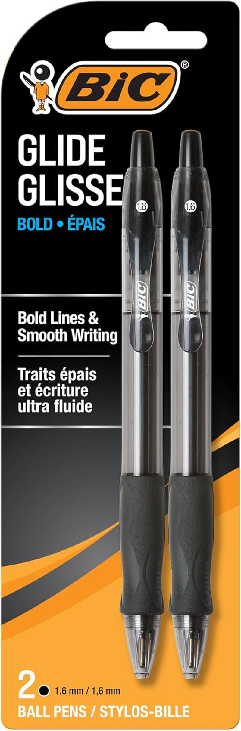 BIC Velocity Bold Retractable Ball Pen, Bold Point (1.6Mm), Black, 2 Count, Great for Everyday Writing