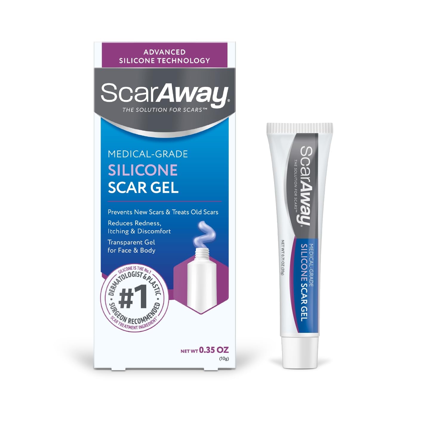 Scaraway Silicone Scar Gel, Helps Improve Size, Color & Texture of Hypertrophic & Keloid Scars from Injury, Burns & Surgery, Water Resistant, 10G (0.35 Oz)