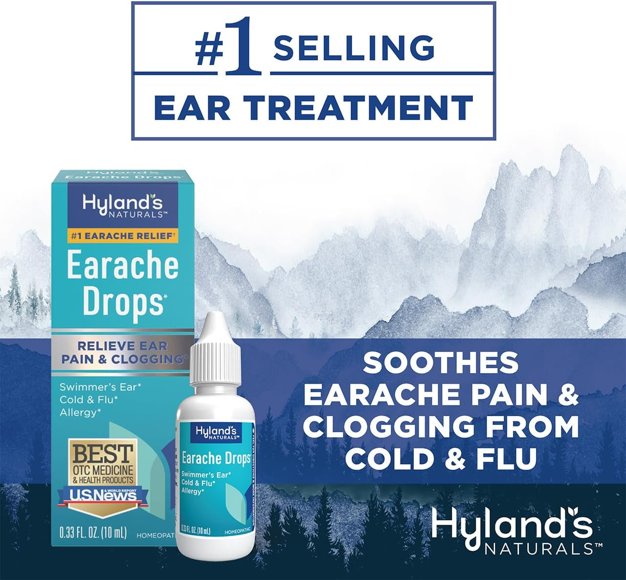 Hyland'S Earache Drops, Natural Relief of Swimmer'S Ear, Cold & Flu, Allergy Symptoms, Ages 4 & Up, Day & Night, 0.33 Fl Oz