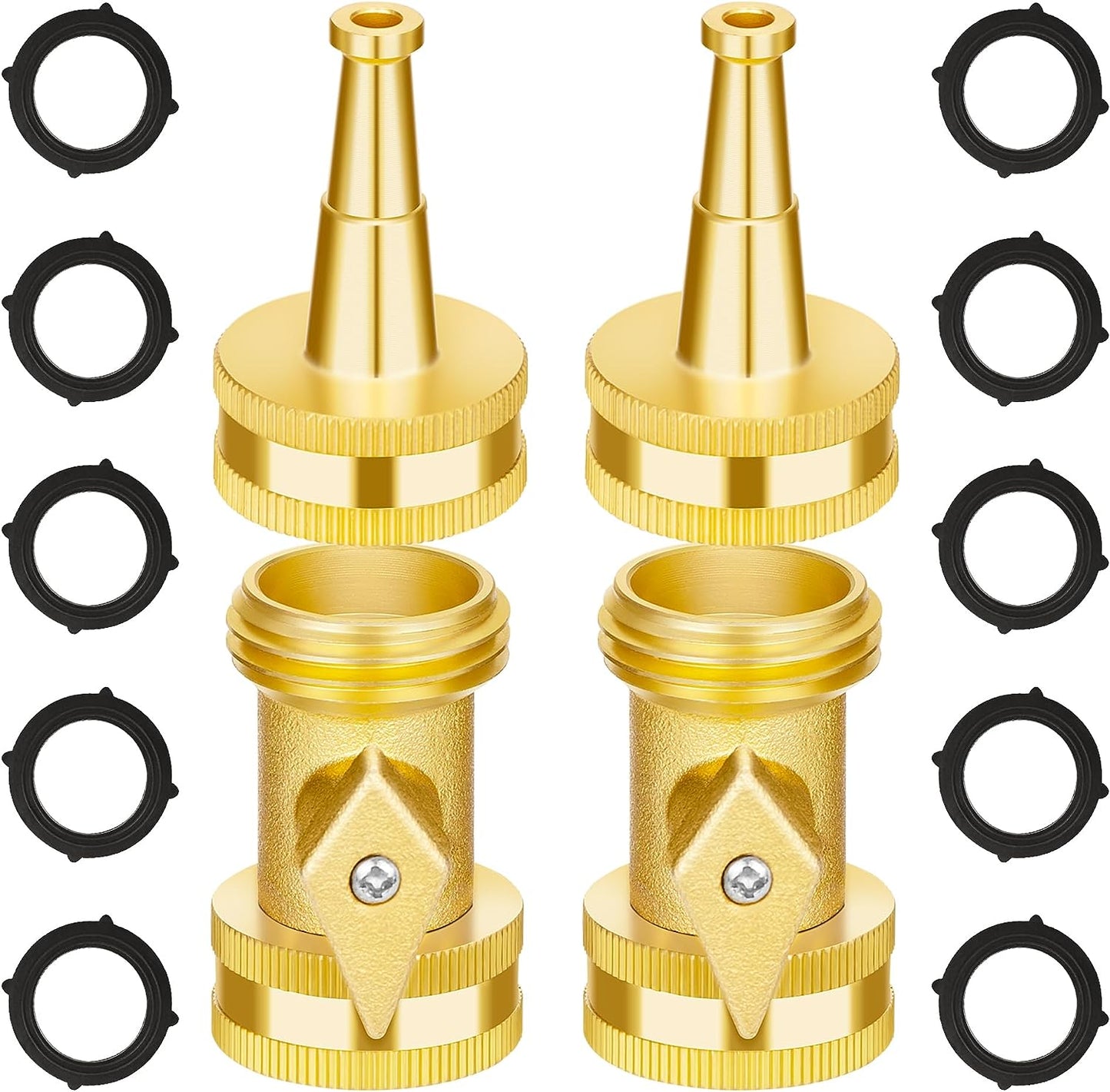 AUTOMAN Brass Hose Nozzle - High Pressure Jet Nozzle 4 Count (2 Set), Heavy Duty Water Hose Sprayer Sweeper with Hose Shutoff Valve, 3/4” GHT Nozzles for Garden Hose, Car Wash, Extra 10 Rubber Washers