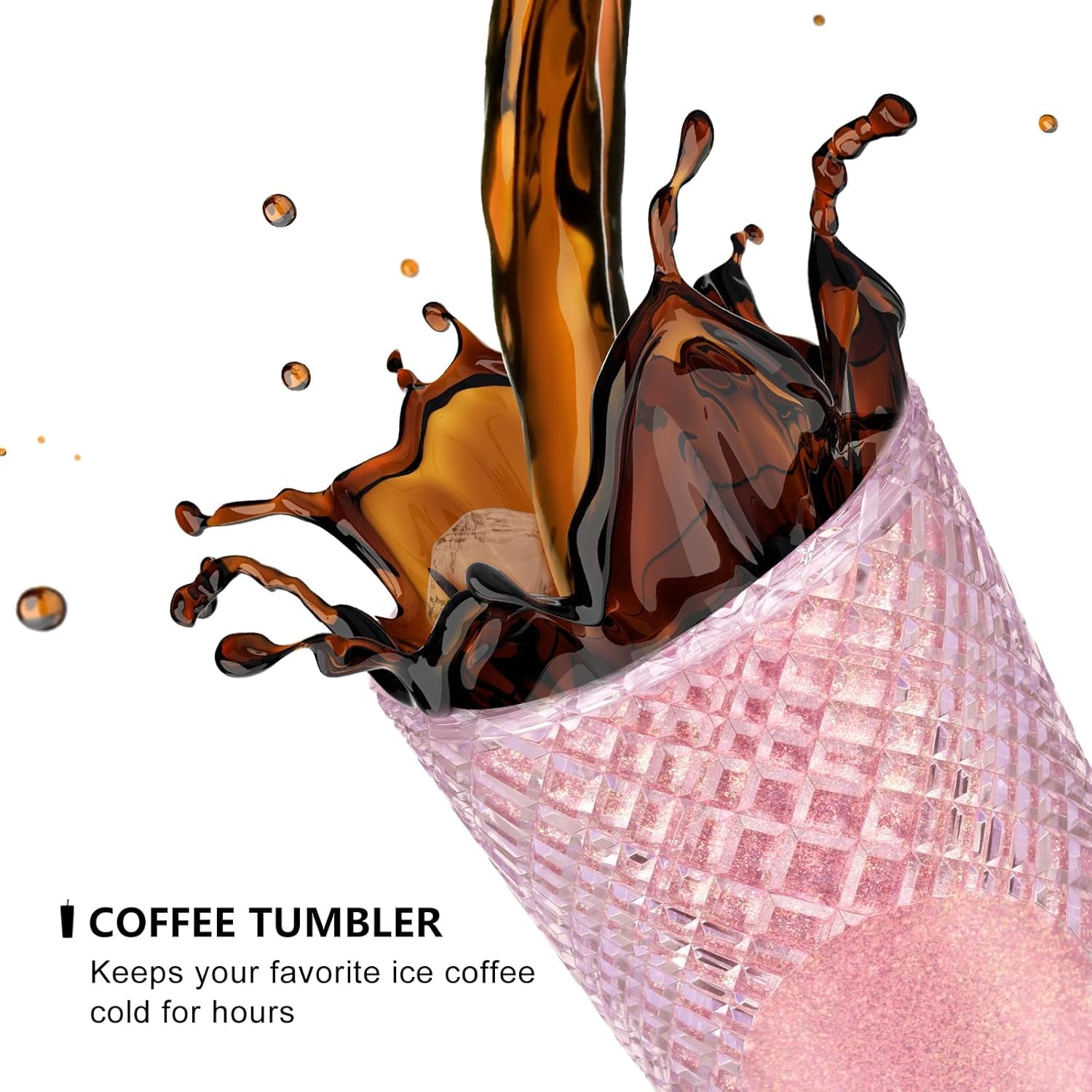 Tumbler with Lid, Iced Coffee Cup Travel Mug Reusable Plastic Cups,Double Walled Insulated Tumblers with Leak Proof Lids,Bpa Free,24Oz Glitter Pink