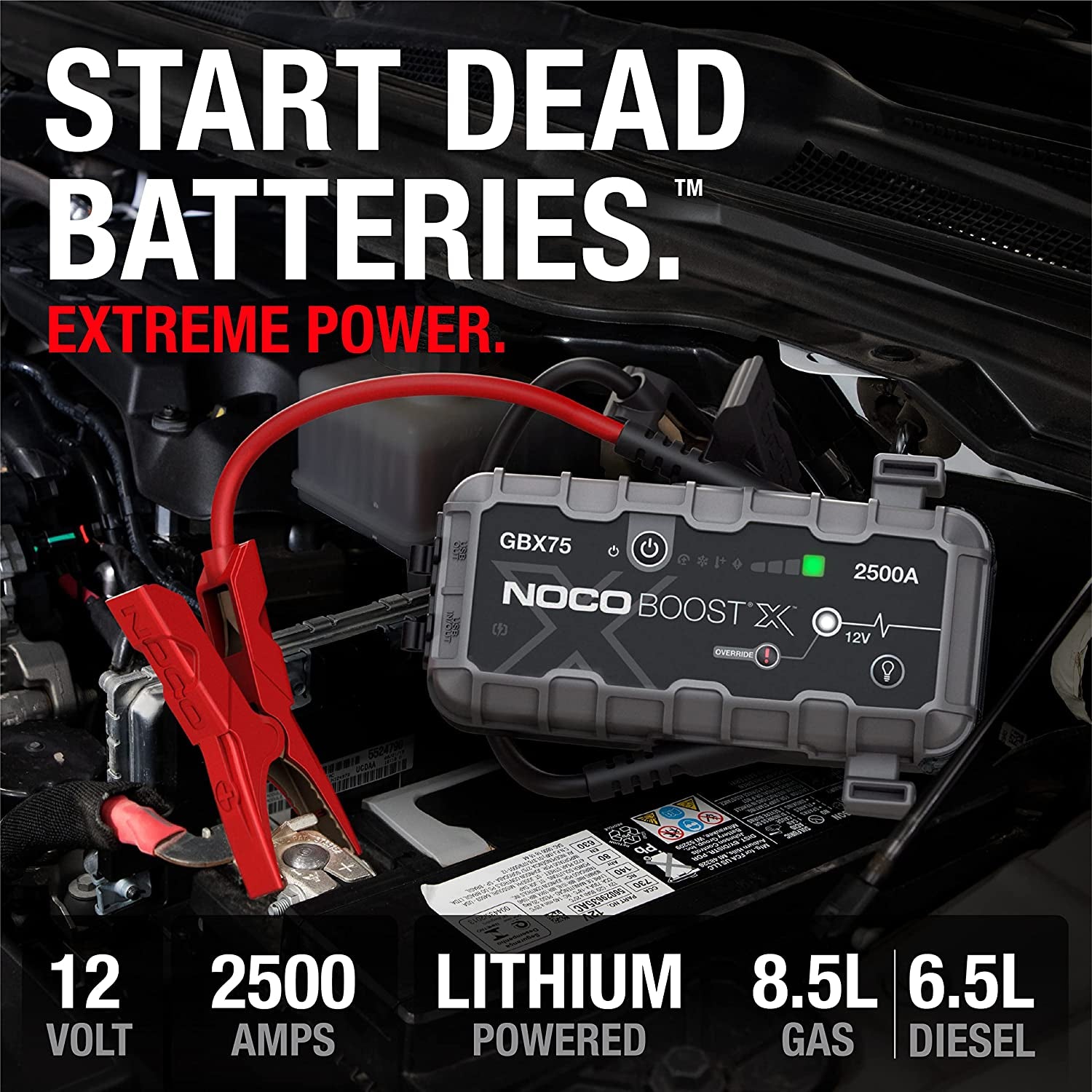 NOCO Boost X GBX75 2500A 12V Ultrasafe Portable Lithium Jump Starter, Car Battery Booster Pack, USB-C Powerbank Charger, and Jumper Cables for up to 8.5-Liter Gas and 6.5-Liter Diesel Engines