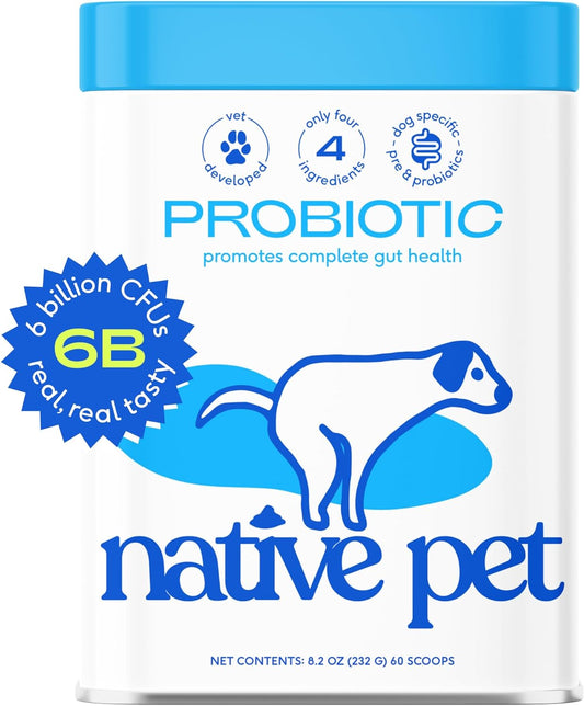 Native Pet Vet Created Probiotic Powder for Dogs Digestive Issues - Dog Probiotic Powder + Prebiotic + Bone Broth Powder - Gut Health for Dogs - 232 Gram 6 Billion CFU - Probiotics Dogs Love(8.2 Oz)