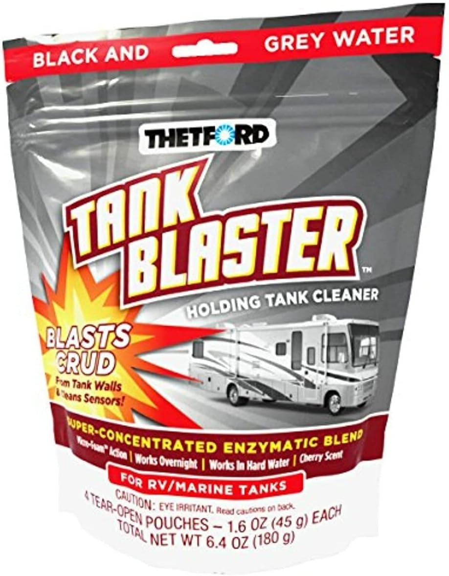 Thetford Tank Blaster - Level Sensor Cleaner - Black & Grey Waste Water Holding Tanks & Portable Tanks Cleaner - 4 X 1.6 Oz Packets Thetford - 96527,White