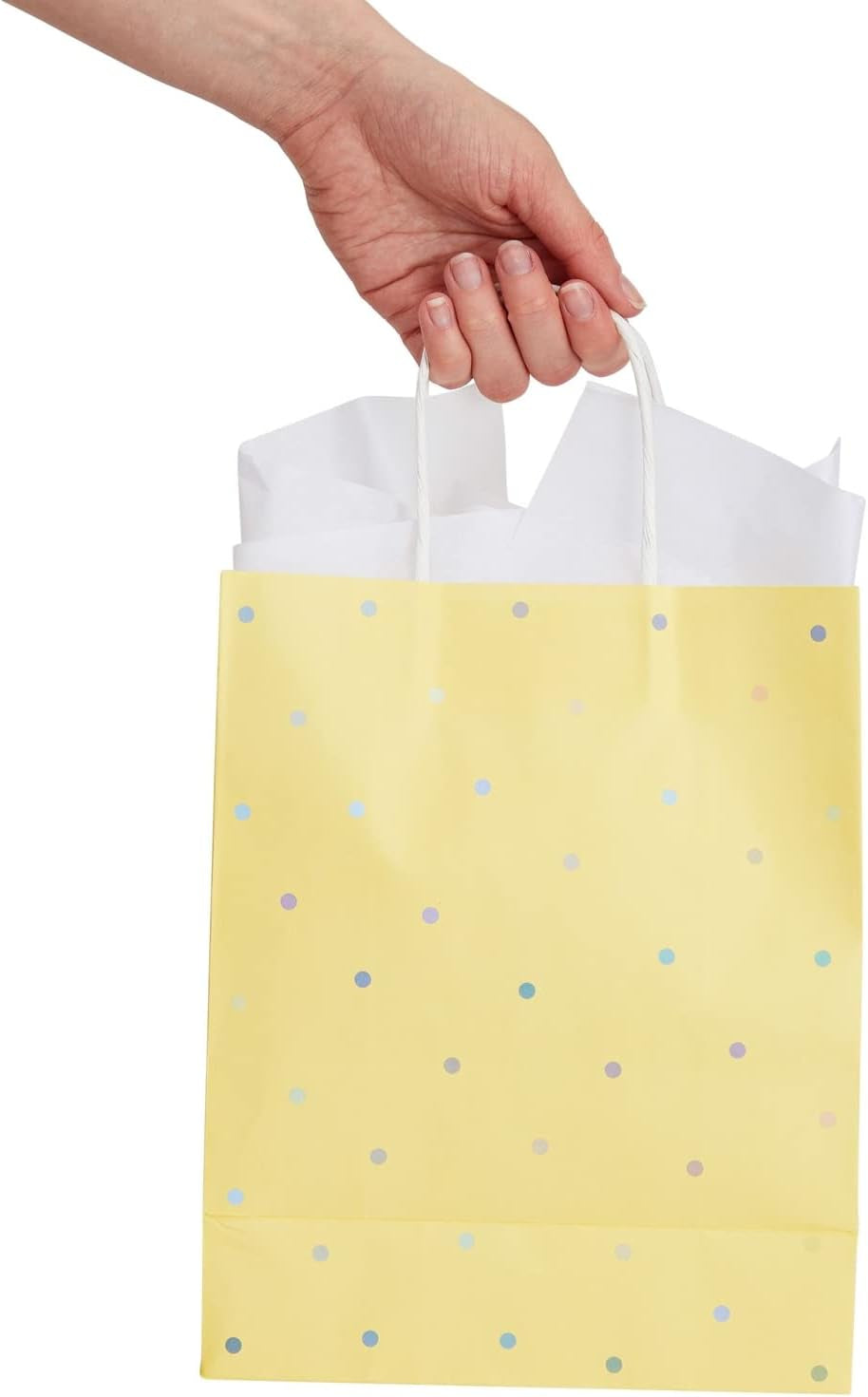 BLUE PANDA 36 Pack Medium Polka Dot Paper Gift Bags with Handles and White Tissue Paper, 6 Pastel Rainbow Colors (10 X 8 X 4 In)