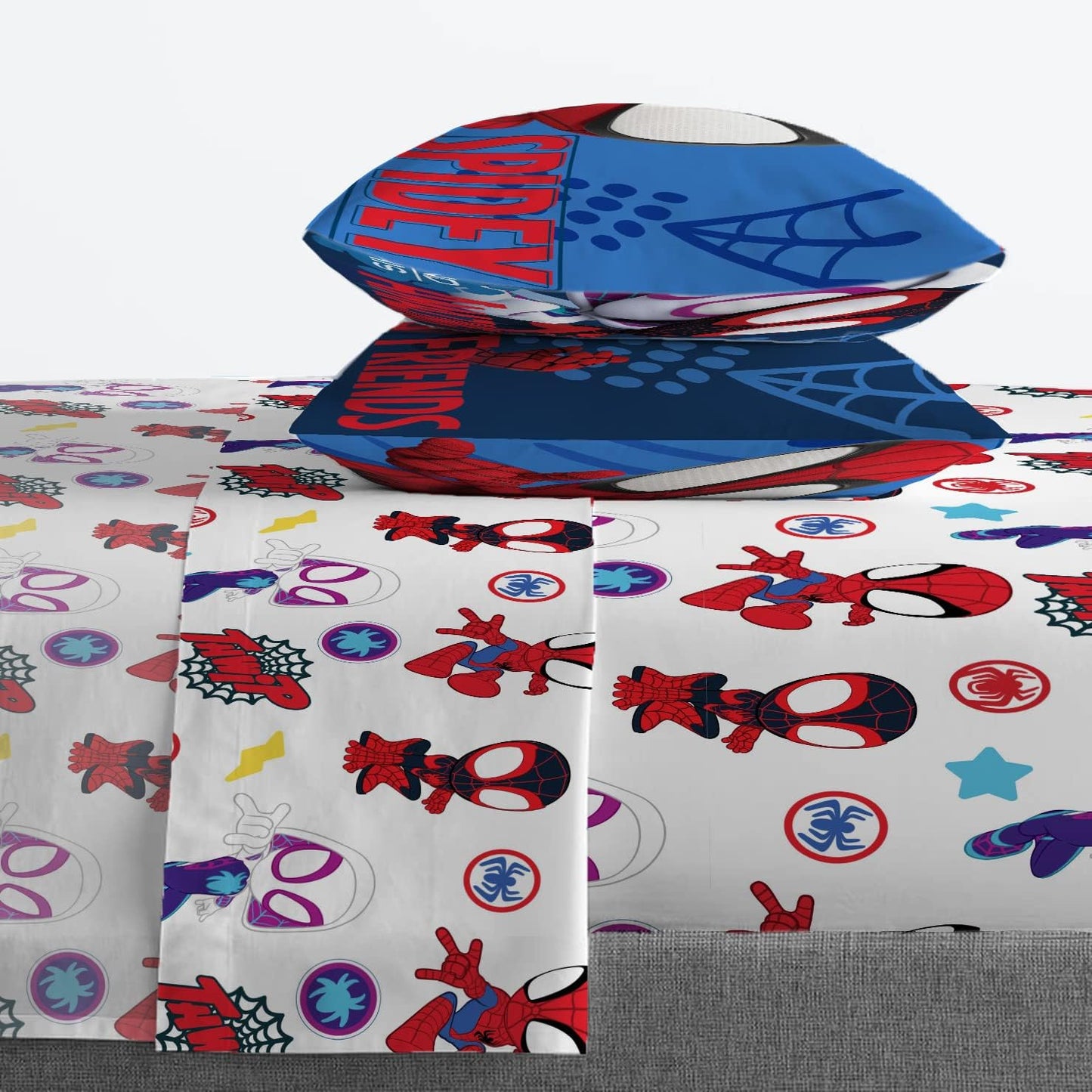 Jay Franco Marvel Spidey and His Amazing Friends Team Spidey 7 Piece Full Size Bed Set - Includes Comforter & Sheet Set Bedding - Super Soft Fade Resistant Microfiber (Official Marvel Product)